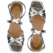Women's Sandals With Low Thick Heel And Square Toe, X-Strap - Silver - View 3