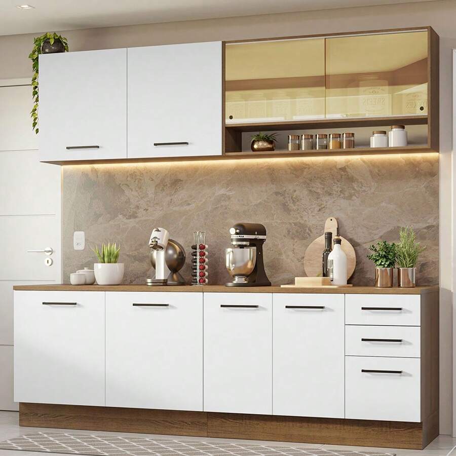 Madesa Gabinete Cocina 240x60 Agata Rústico/blanco 01 - Marrón y Blanco - Ver 1
