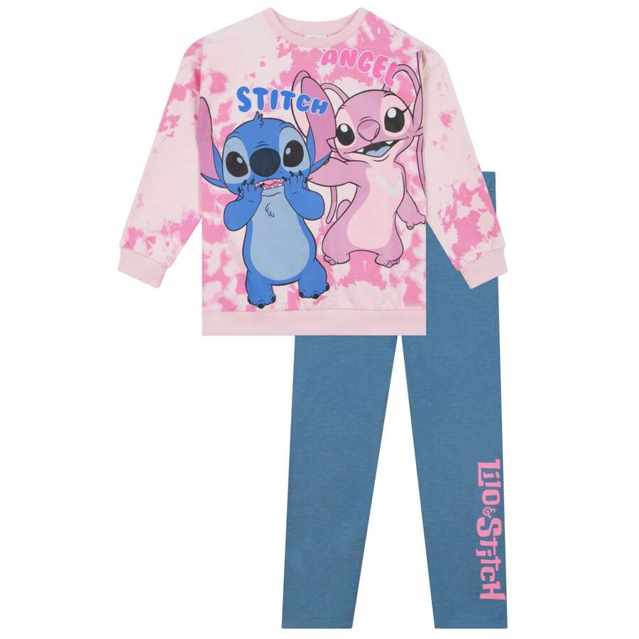 Lilo & Stitch 迪士尼星際寶貝毛衣和緊身褲套裝 | Stitch And Angel 女童運動衫與緊身褲兩件套 |兒童服裝套裝 - 粉色 - 查看 1