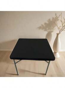 Square Black Elastic Polyester Tablecloth, Stretchy Square Table Cover Suitable For Weddings, Bridal Showers, Birthdays And General Events, Perfect For Picnics, Camping, Outdoor Cafes, Traveling, BBQs And Parties