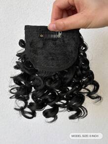 Kinky Curly Bangs Hair Topper For Afro Small Curl Clip In Fringe Hair Piece, Heat Resistant Synthetic Curly Top Hairpiece For Hair Loss & Thinning Hair Daily Wear, Halloween - Black - View 2