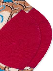 1 Pair Of Blue Cartoon Bear & Heart Socks Pink Cuff,Cute Bear Illustration With Heart Design, Casual Socks - Multicolor - View 5