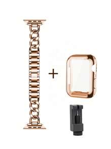 Combo set de boîtier et de bracelet compatible avec en 2 en 1, couleur or rose, coque de protection en TPU doux couvrant entièrement, protecteur d'écran anti-rayures, bracelet en métal réglable, convient pour