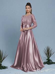Đầm phù dâu thanh lịch mới của Mgiacy, đầm maxi tay lửng 3/4 thêu sequin, đầm dự tiệc trang trọng, đầm dạ hội, đầm khách dự đám cưới mùa xuân. - Bụi tím - Xem 3
