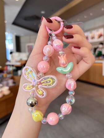 1 pieza Cordón para teléfono móvil con dije de flor de tulipán, mariposa de grafiti y cuenta con diseño de helado, cadena de muñeca corta compatible con y accesorios de funda de teléfono, regalo para madre, familia, amigos, cumpleaños, festivos