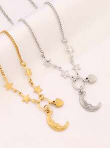 1 件装不锈钢锁月心形吊坠链脚链女式时尚星星链脚踝手链沙滩珠宝 - 腳鍊 - 查看 3