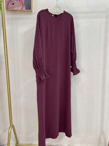 1pc Elegant Casual Solid Color Chiffon Loose Abaya, Suitable For Women's Daily Outdoor Wear, Spring/Summer/Autumn, Muslim Dress