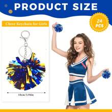 24 件啦啦队绒球钥匙扣啦啦队钥匙圈塑料绒球适用于啦啦队钥匙圈啦啦队舞蹈铝箔钥匙扣散装带挂钩适用于啦啦队包首饰配饰啦啦队营礼物 - 彩色 - 查看 2
