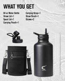 32/40/64/128oz Large Leakproof Insulated Bottle, Stainless Steel Water Flasks With Metal Double-Walled Vacuum, Keep Cold 48Hrs Hot 24Hrs, Kitchen, Room - màu đen - Xem 8