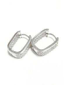 S925 奢华方形全水钻耳环，送给爱人、朋友、生日的礼物，适合派对和日常佩戴，女士高级珠宝 - 銀色 - 查看 5