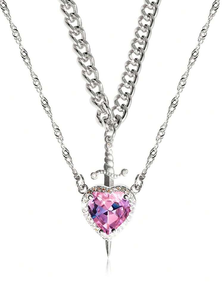 Colar de Casal Guerreiro com Desenho de Coração e Espada, Aço Inoxidável de Alta Qualidade com Strass, À Prova d'Água e Resistente à Descoloração, Adequado para Casais, Dia dos Namorados, Presentes de Natal e Uso Diário - Conjunto de colar de 2 peças - Visão 8