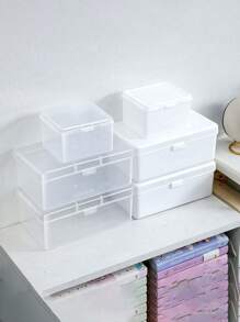 1pc Clear Flip-Top Storage Box For Office Supplies - Durable Plastic Organizer Back To School