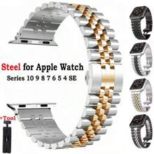 Pulseira de Aço Inoxidável Compatível com Apple Watch Ultra 2 Banda 49mm 40mm 44mm 42mm 38 Bracelete de Metal para Relógio Séries 8 7 6 SE 5 4 3 45mm 41mm WatchBand