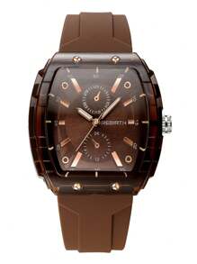 1 件女士休闲简约时尚桶形硅胶表带石英机芯腕表，适合日常佩戴 - 棕色 - 查看 1