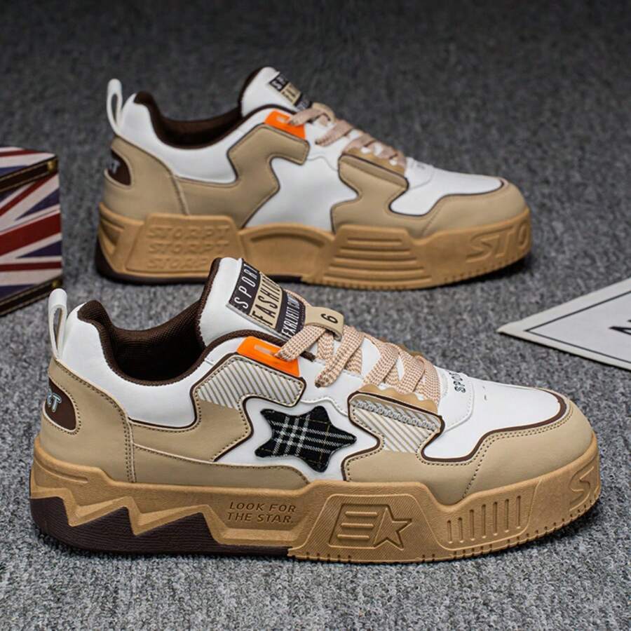 Men's Shoes 2025 Spring New Star Shoes Casual Fashion Shoes Men's Thick Soles Anti-Slip Wear-Resistant Sports Shoes - 棕色 - 查看 1