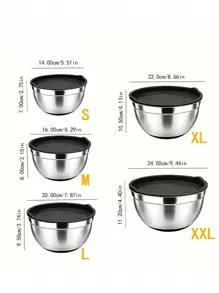 5pcs Stainless Steel Nesting Bowls With Cover & Mixing Beaters, Heavy-Duty And Dishwasher Safe, For Baking, Serving, Sealing. Kitchen Utensils And Accessories.