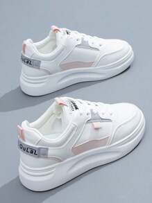 Señoras versión coreana de la nueva parte inferior gruesa zapatos deportivos casuales, la moda de peso ligero transpirable plana zapatos de las mujeres de tenis, cordones de cabeza redonda antideslizante desgaste zapatos para correr