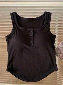 3pcs Teen Girls' Ribbed Fitted Button-Up Camisole Top With Non-Removable Pads, Versatile For Outerwear And Underwear, Suitable For Spring/Summer/Autumn/Winter