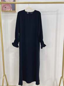 1pc Elegant Casual Solid Color Chiffon Loose Abaya, Suitable For Women's Daily Outdoor Wear, Spring/Summer/Autumn, Muslim Dress