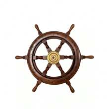 12'' Antique Vintage Nautical Wooden Steering Wheel Wall Decor - Round Ships Design For Maritime Themed Interiors - Default - View 2