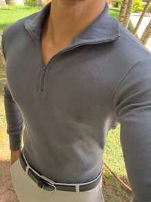 Cacharrel Zip Polo Neck Long Sleeve ITALIAN Classic - Dark Grey - View 5