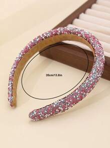 1pc Girl's Pink Crystal Headband, Silver Starry Fashion Hair Hoop For Girls, Suitable For Daily Wear And Parties