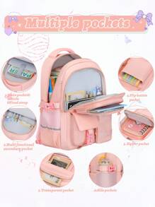 3pcs/Set Teen Girl's Backpack - Middle School Student Bag With Lunch Box Pocket & Pencil Case, 15.6-Inch School Laptop Backpack, Casual Simple Multi-Pocket Design With Plush Ball Pendant, Back-To-School Essential For School & Travel