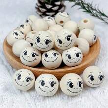20mm Wooden Beads With Big Eyes And Happy Expressions - 5/20/40pcs For Jewelry Making, DIY Lucky Bug Keychains, And Home Decorations