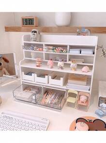 多层桌面储物架 - PVC 泡沫板材料杂物收纳架，用于数据线、笔、家庭整理器，适用于桌面、办公室、梳妆台、卧室、家庭、宿舍和学校 - 彩色 - 查看 7