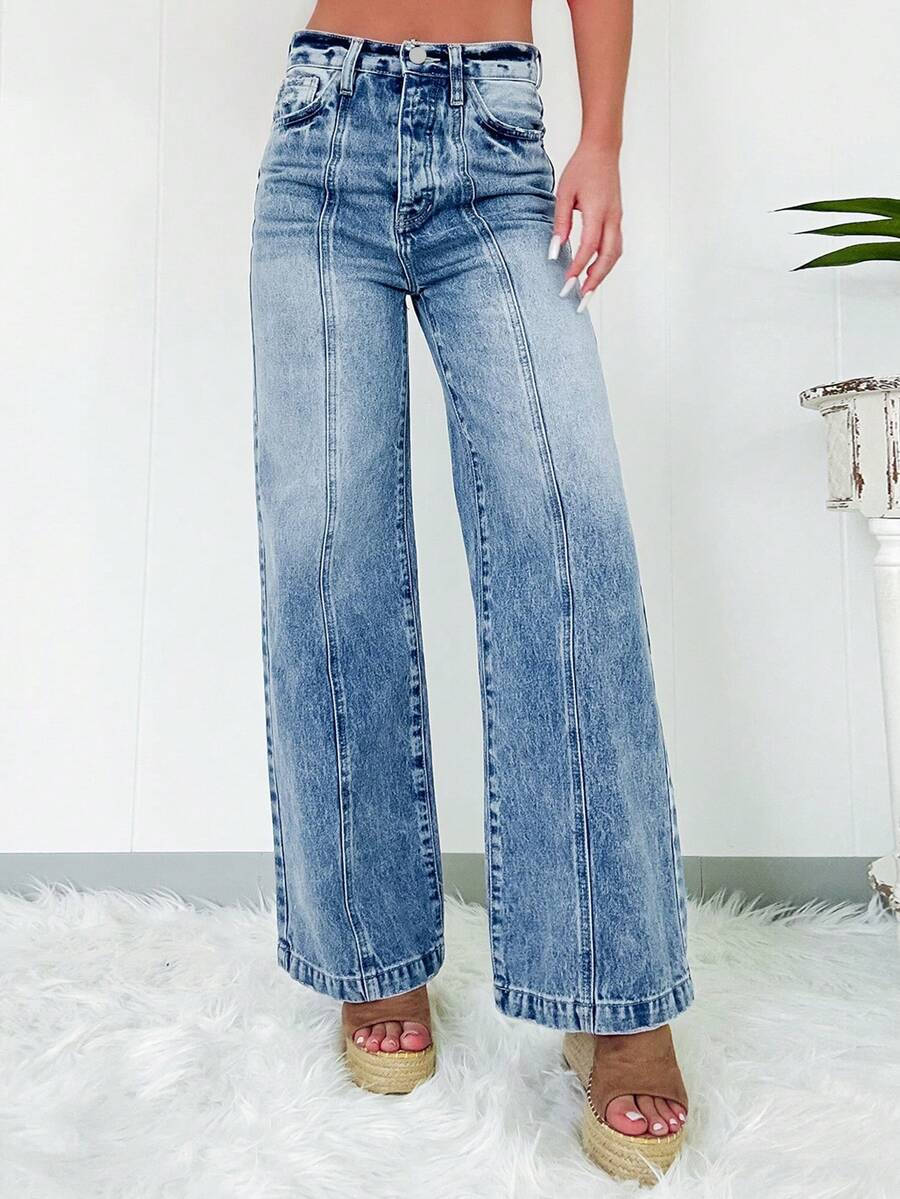 Women Fashionable Straight Loose Fit Casual Jeans - Blue - View 1