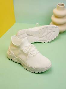 Antislip, ademende, platte damesschoenen met vetersluiting, eenvoudig ontwerp, comfortabel, lichtgewicht, geschikt voor buiten, hardlopen en sporten in de lente/zomer - Wit - Bekijken 5