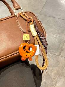 Yogodlns 精致编织面包钥匙扣，巧克力防丢面包钥匙扣，涤纶贝果吊坠挂饰，手工编织绳钥匙扣，巧克力贝果面包钥匙扣，涤纶防丢吊坠，女士礼物 - 彩色 - 查看 9