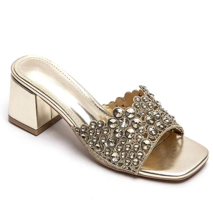 Summer Fashion Versatile Rhinestone Decor High Heel Sandals - Gold - View 1