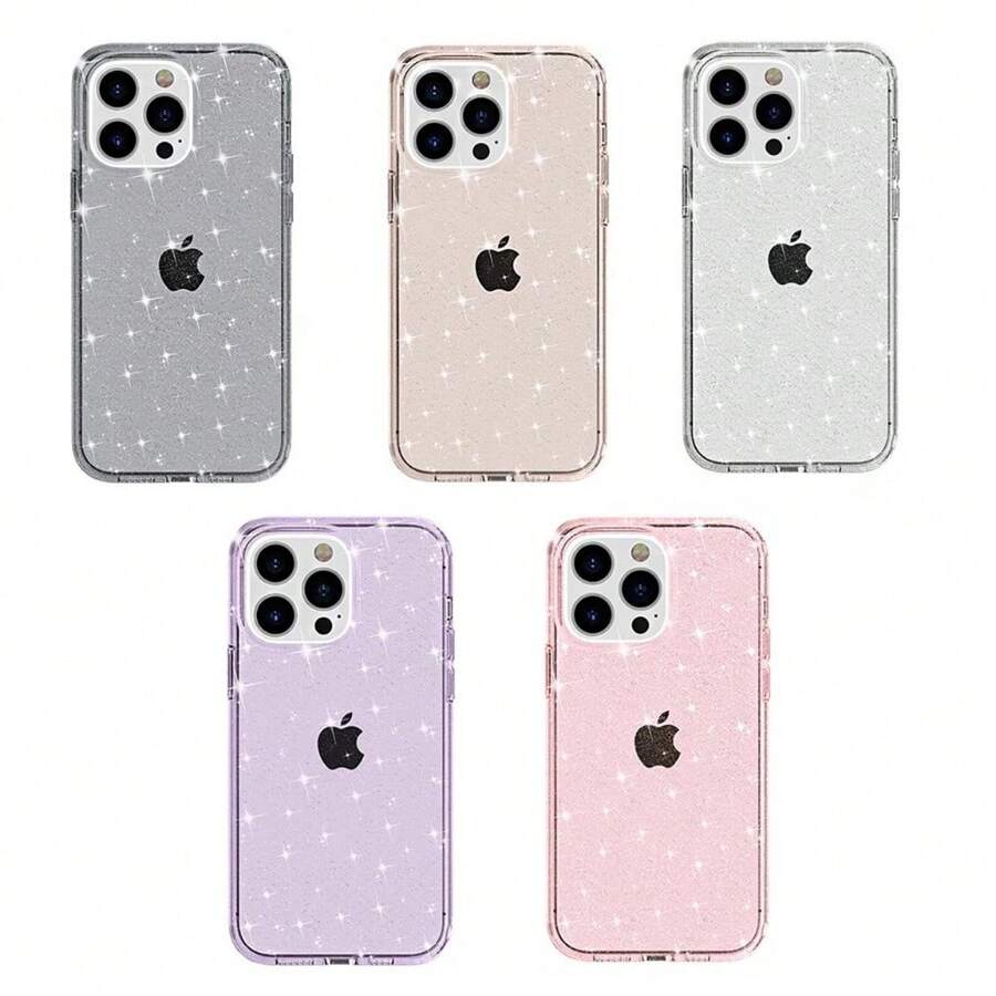Capa Glitter para iPhone11 12 13 14 14 15 16 Full Protect, Silicone Transparente, Capa Traseira Dura - Transparente - Visão 1
