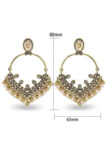 Vintage Exaggerated Circle Faux Pearl Studded Rhinestone Earrings, Fashion Accessories For Women