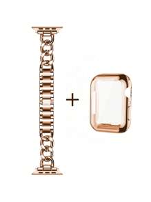 Combo set de boîtier et de bracelet compatible avec en 2 en 1, couleur or rose, coque de protection en TPU doux couvrant entièrement, protecteur d'écran anti-rayures, bracelet en métal réglable, convient pour