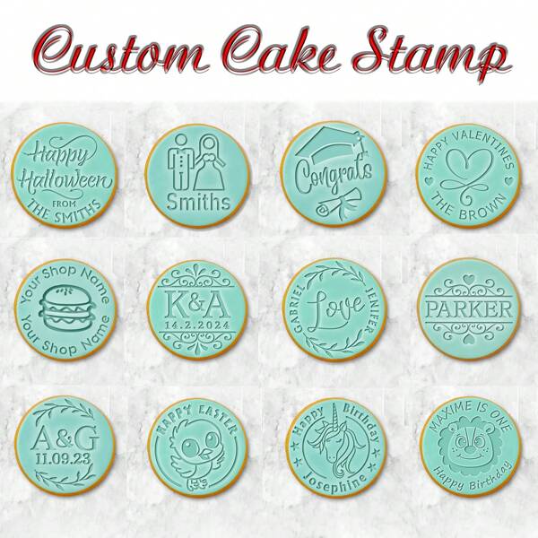 Customize Text With 2 Cookies Cake Decorations Halloween And Christmas DIY Cutters Sugar Cake Templates Wedding Clay Fondant Embosser Name Cake Mold Handmade Cookie/Biscuit Embosser Stamp