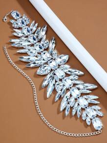 1 pièce Collier géométrique argent avec strass, chaîne élégante avec col en cascade, accessoire de mode pour femmes