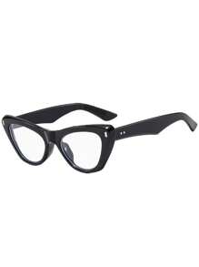 1pc Women's Retro Cat Eye Classic Black Leopard Print Rivet Decorated Decorative Glasses, High-Quality Fashion Plano Lenses