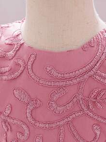 Baby Girls Embroidered Tulle Cute 1st Birthday Princess Dress, Suitable For Flower Girl, Wedding, Holiday Celebration, Fabric Floral Pattern Randomly Cut, Headband Not Included - Dusty Pink - View 6