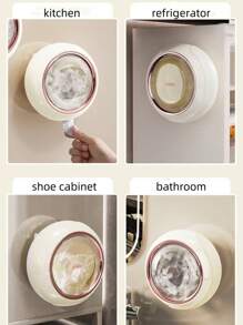 1pc Plastic Wrap Dispenser With Suction Cup, No-Drill, Disposable Plastic Bag Storage Rack For Kitchen - Cream - View 7