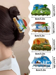 1pc New Fashion Hairpin Claws, Spring, Summer, Autumn And Winter Four Seasons Graffiti Acetate Grab Clip Ladies Hair Claw , New Hair Clip Hair Ornament