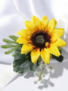 1件黄色向日葵和仿真绿植腕花，浪漫风格，适合新娘、伴娘、婚礼、派对、毕业典礼、情人节等场合佩戴。 - 彩色 - 查看 2