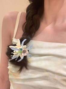 1pc Ocean Theme Hair Clip With Faux Flower, Starfish And Shell Decor Hair Accessory, Double-Sided Flower Hair Claw Clip, Suitable For Daily Life, Vacation, Party Hair Jaw Clip