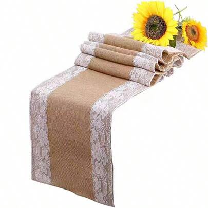 100% 纯亚麻桌布，带蕾丝边，长度 180 厘米或 275 厘米，农舍风格，轻盈自然，适用于家居装饰、餐厅、婚礼、新娘送礼会、感恩节