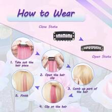 Set de 6 extensiones de cabello sintéticas rectas de colores de 22 pulgadas para resaltar el cabello en fiestas, para mujeres