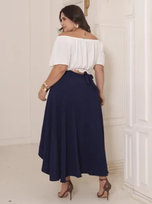 Women's Plus Size Wrap Skirt Elegant One Size With Delicate Tie Evangelical Casual Loose - Màu xanh hải quân - Xem 3