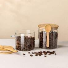 1pc 17oz Sealed Glass Jar With Bamboo Lid And Spoon - Reusable, Dishwasher Friendly Canister For Sugar, Coffee, Spices Etc. - Round Design For Easy Access