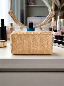 Customizable Embroidered Straw Bag, Lightweight, Casual, Minimalist, Large Capacity, Suitable For Girls, Female College Students, Office Workers, Back-To-School, Middle School, High School, University Students, Vacation, Fashionable Summer Holiday