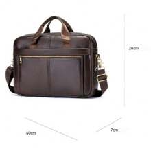 Men's Premium Genuine Leather Laptop Briefcase - Waterproof Business Computer Bag With Adjustable Shoulder Strap For 14 Inch Laptop